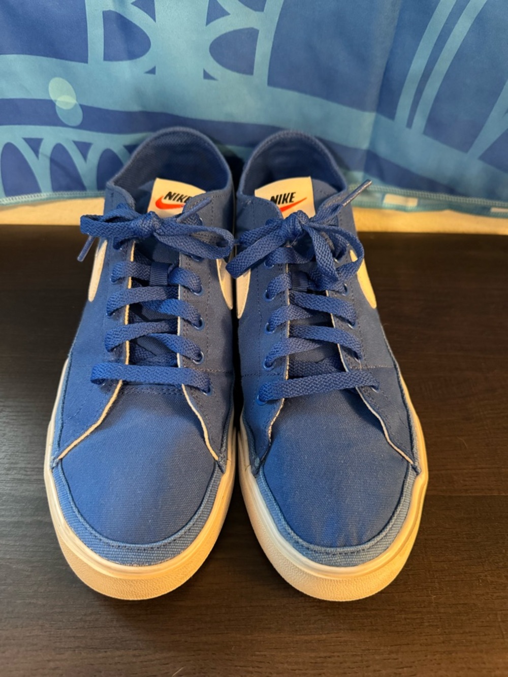 Nike Men’s Royal Blue Canvas Low-Top Sneakers with White Swoosh,  like new